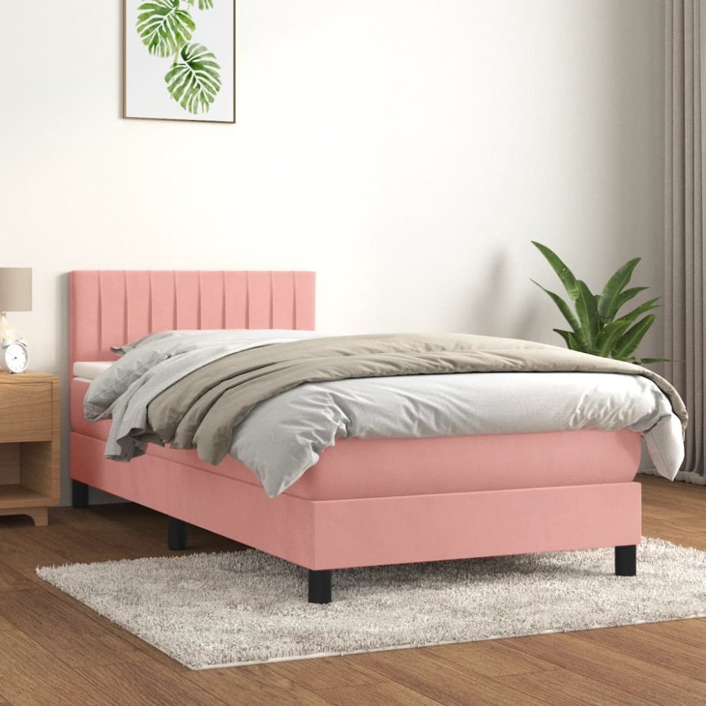 vidaXL Ramsäng med madrass rosa 90x190 cm sammet