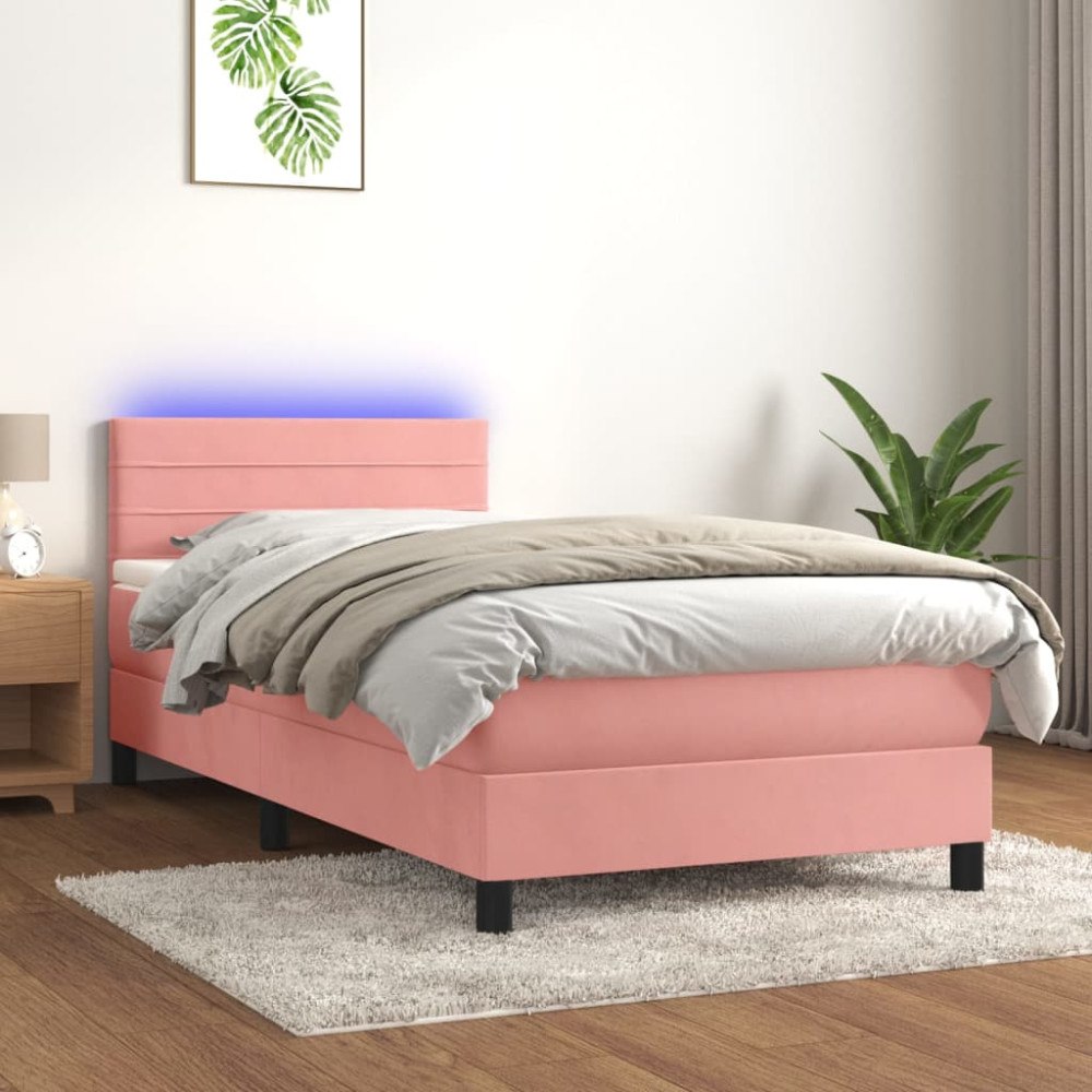 vidaXL Ramsäng med madrass & LED rosa 90x190 cm sammet