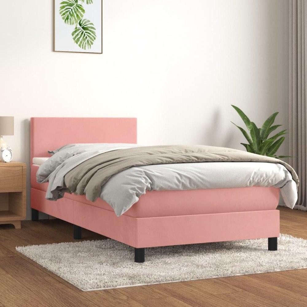 vidaXL Ramsäng med madrass rosa 90x190 cm sammet