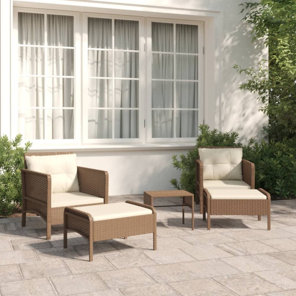 vidaXL Loungegrupp med dynor 5 delar brun konstrotting