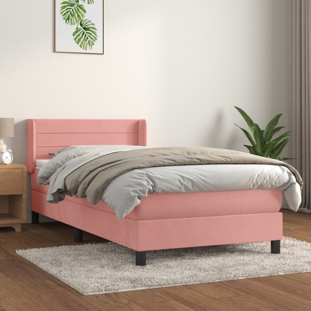 vidaXL Ramsäng med madrass rosa 80x200 cm sammet