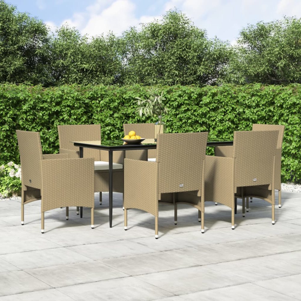 vidaXL Matgrupp för trädgården med dynor 5 delar beige och svart