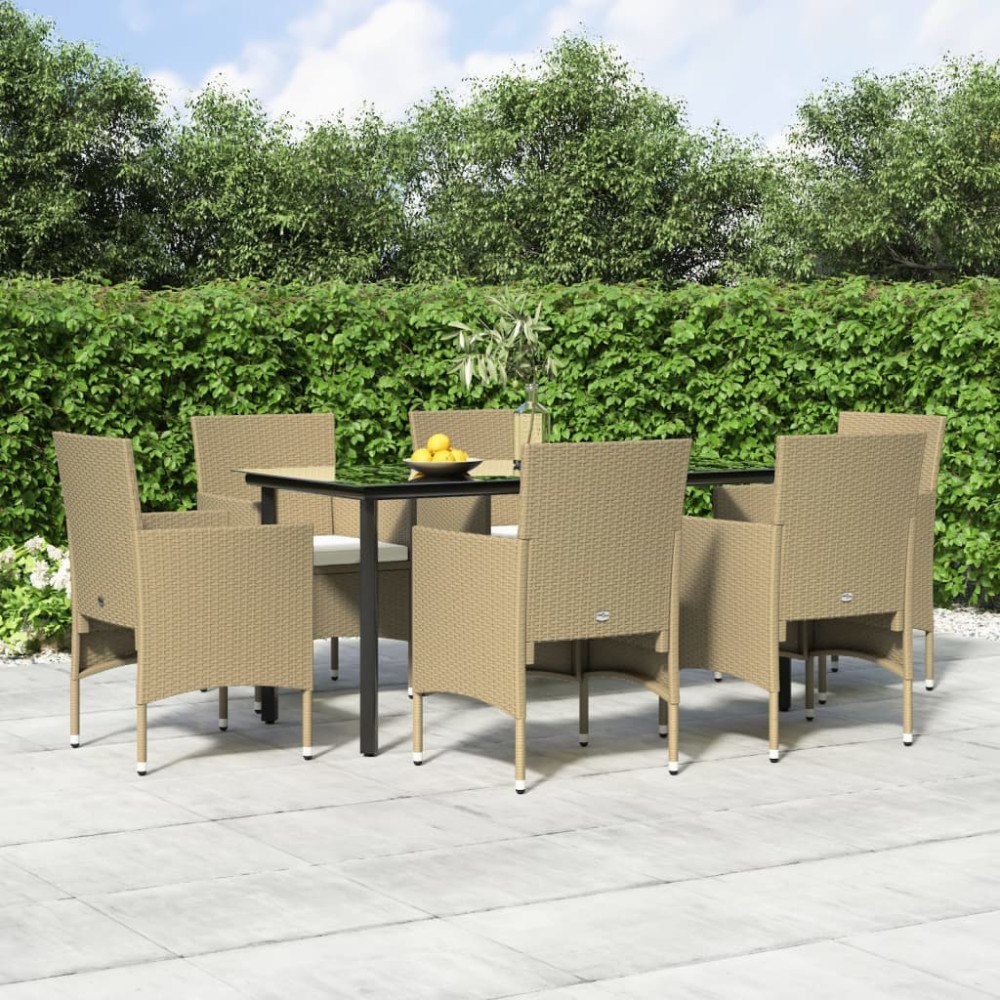 vidaXL Matgrupp för trädgården med dynor 5 delar beige och svart