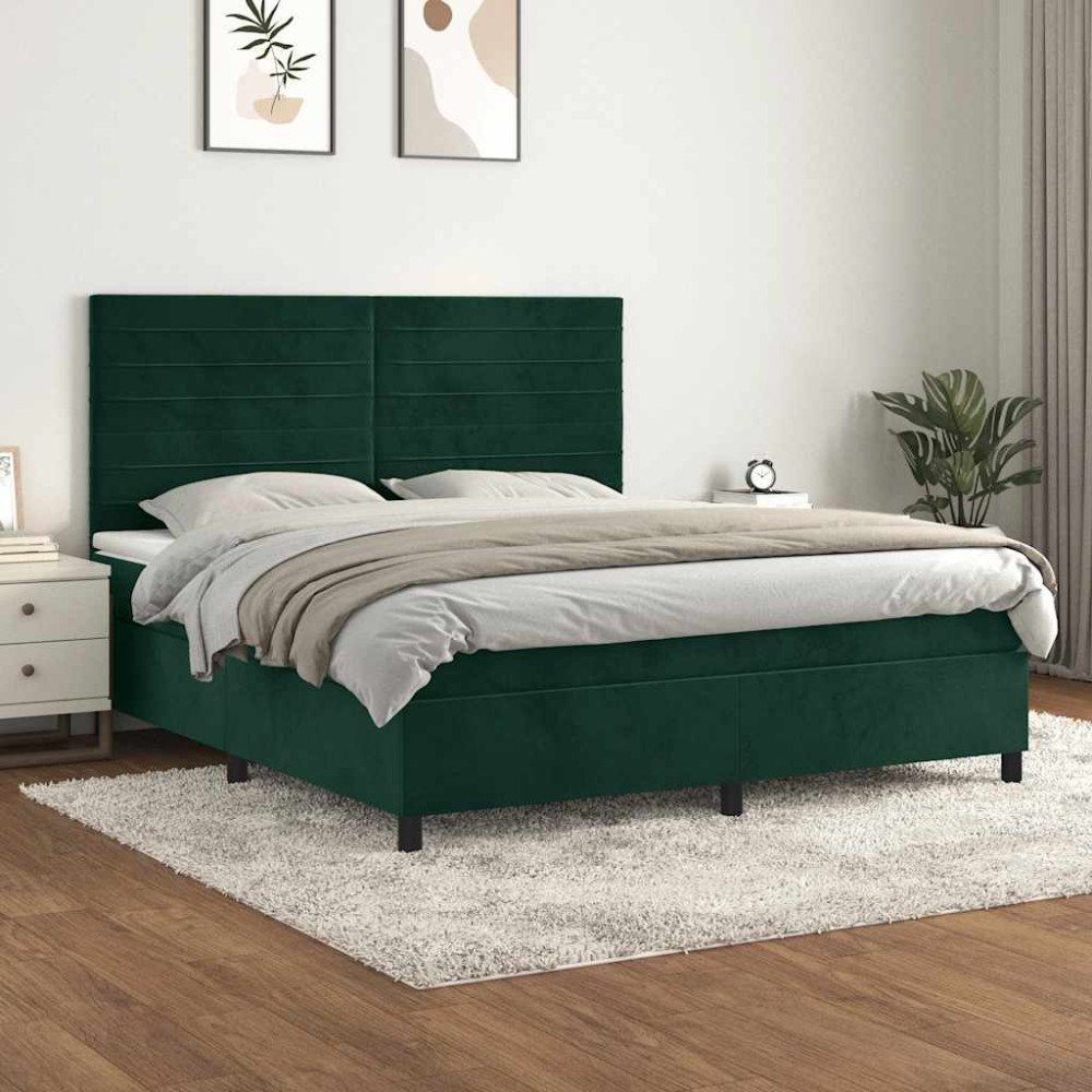 vidaXL Ramsäng med madrass mörkgrön 180x200 cm sammet