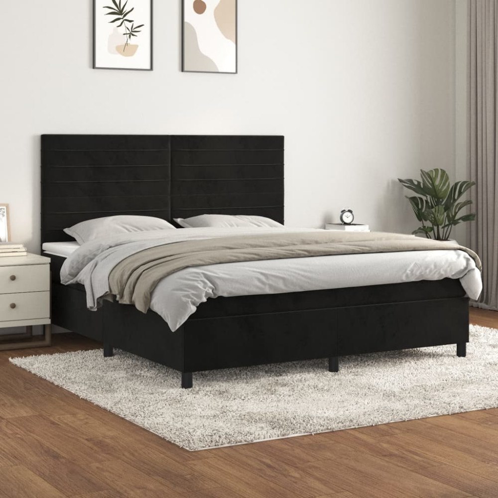 vidaXL Ramsäng med madrass svart 180x200 cm sammet
