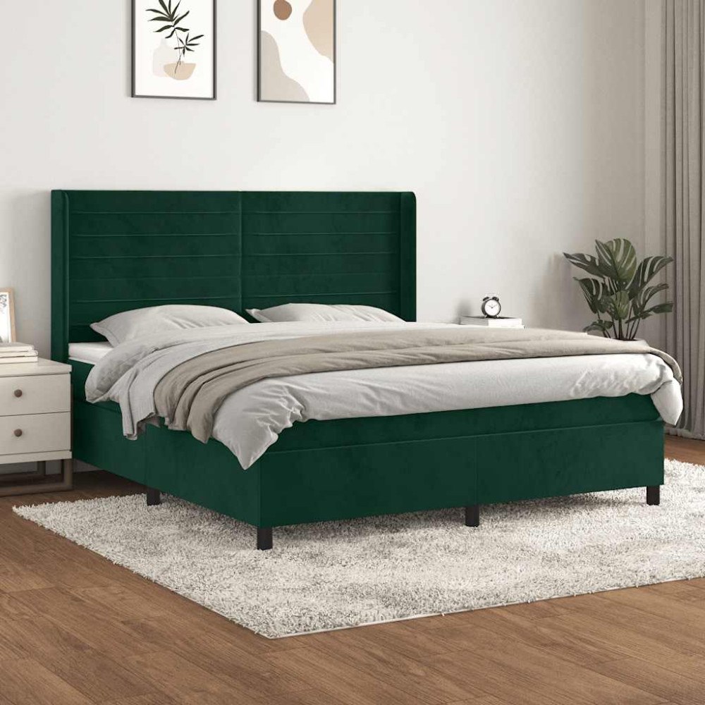 vidaXL Ramsäng med madrass mörkgrön 180x200 cm sammet