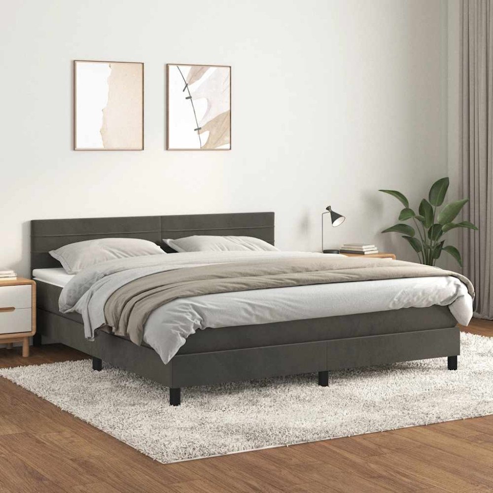 vidaXL Ramsäng med madrass mörkgrå 180x200 cm sammet
