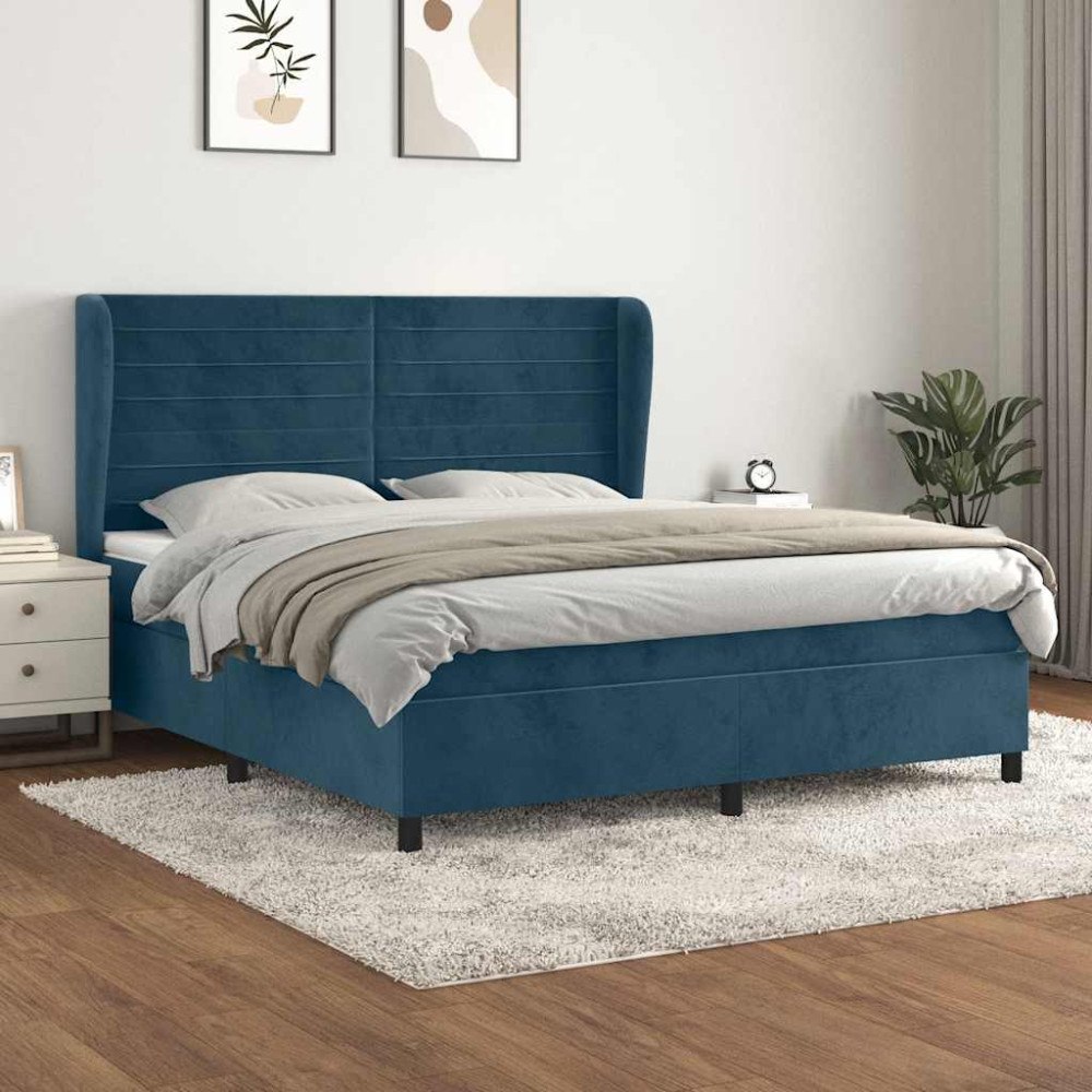 vidaXL Ramsäng med madrass mörkblå 180x200 cm sammet