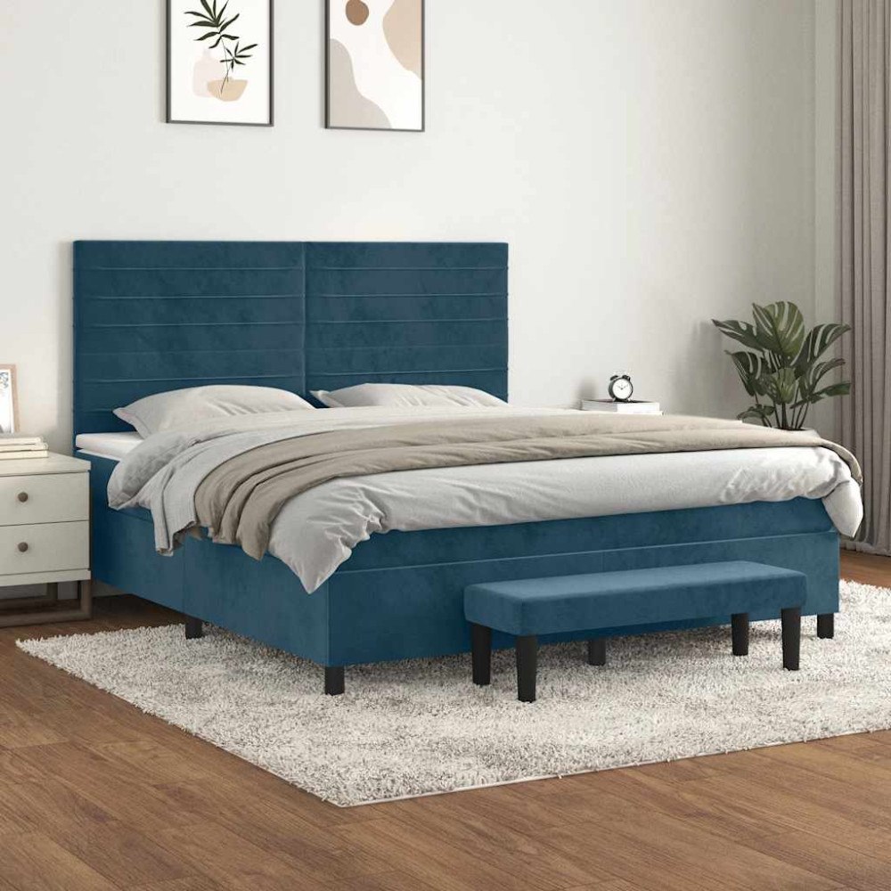 vidaXL Ramsäng med madrass mörkblå 180x200 cm sammet