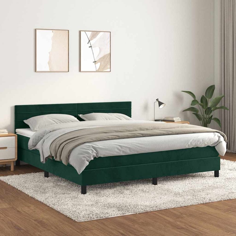 vidaXL Ramsäng med madrass mörkgrön 180x200 cm sammet