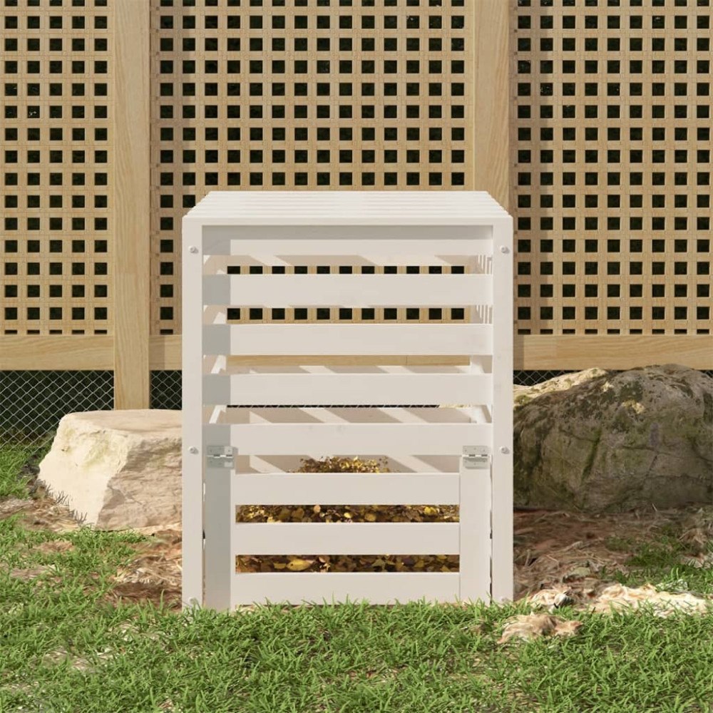 vidaXL Kompostlåda vit 63,5x63,5x77,5 cm massiv furu