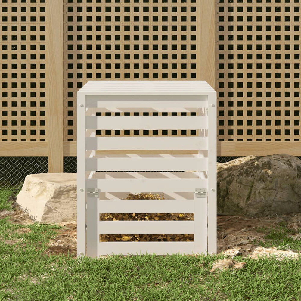 vidaXL Kompostlåda vit 63,5x63,5x77,5 cm massiv furu