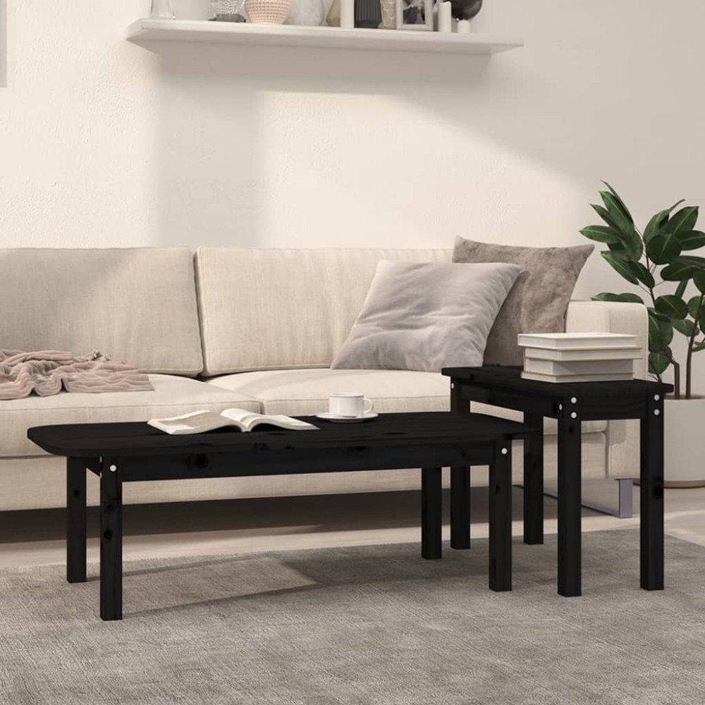 vidaXL Satsbord 2 st svart massiv furu