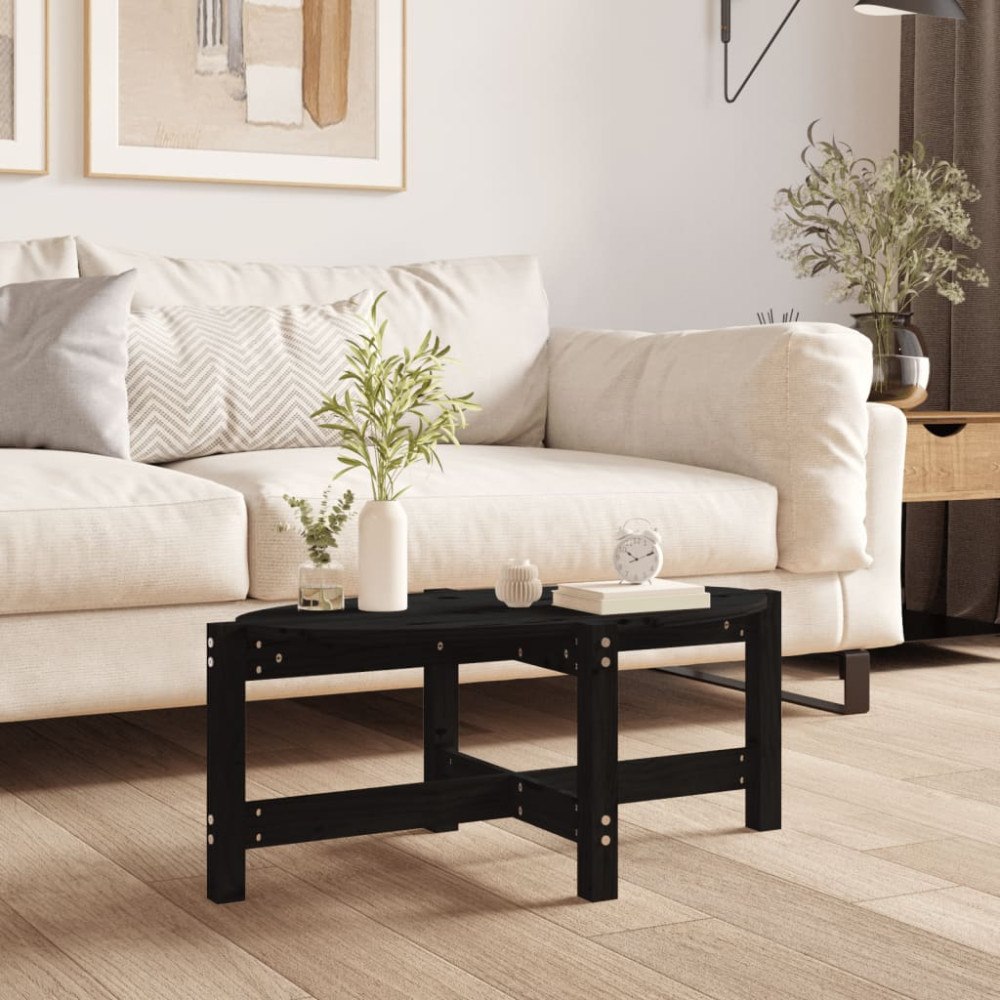 vidaXL Soffbord svart 87x48x35 cm massiv furu
