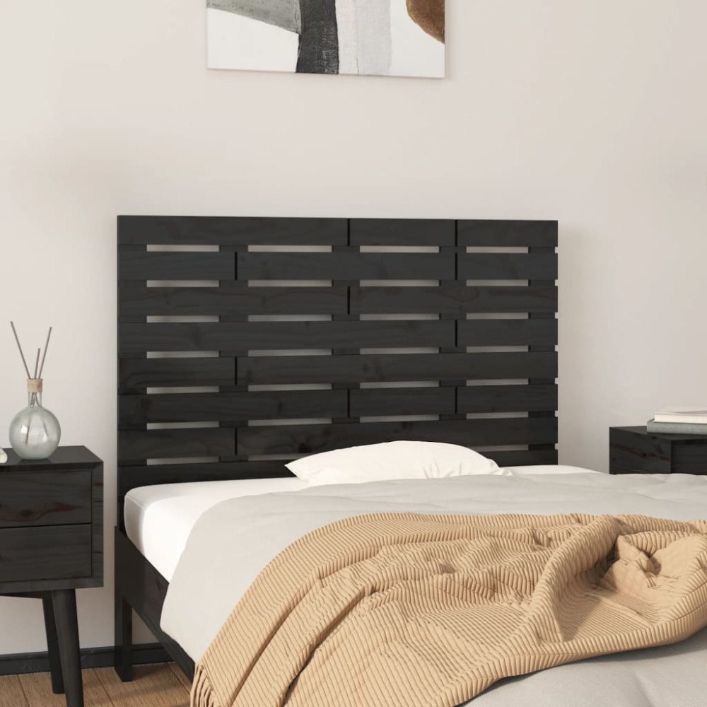 vidaXL Väggmonterad huvudgavel svart 81x3x63 cm massiv furu