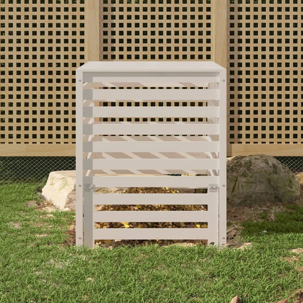 vidaXL Kompostlåda vit 82,5x82,5x99,5 cm massiv furu