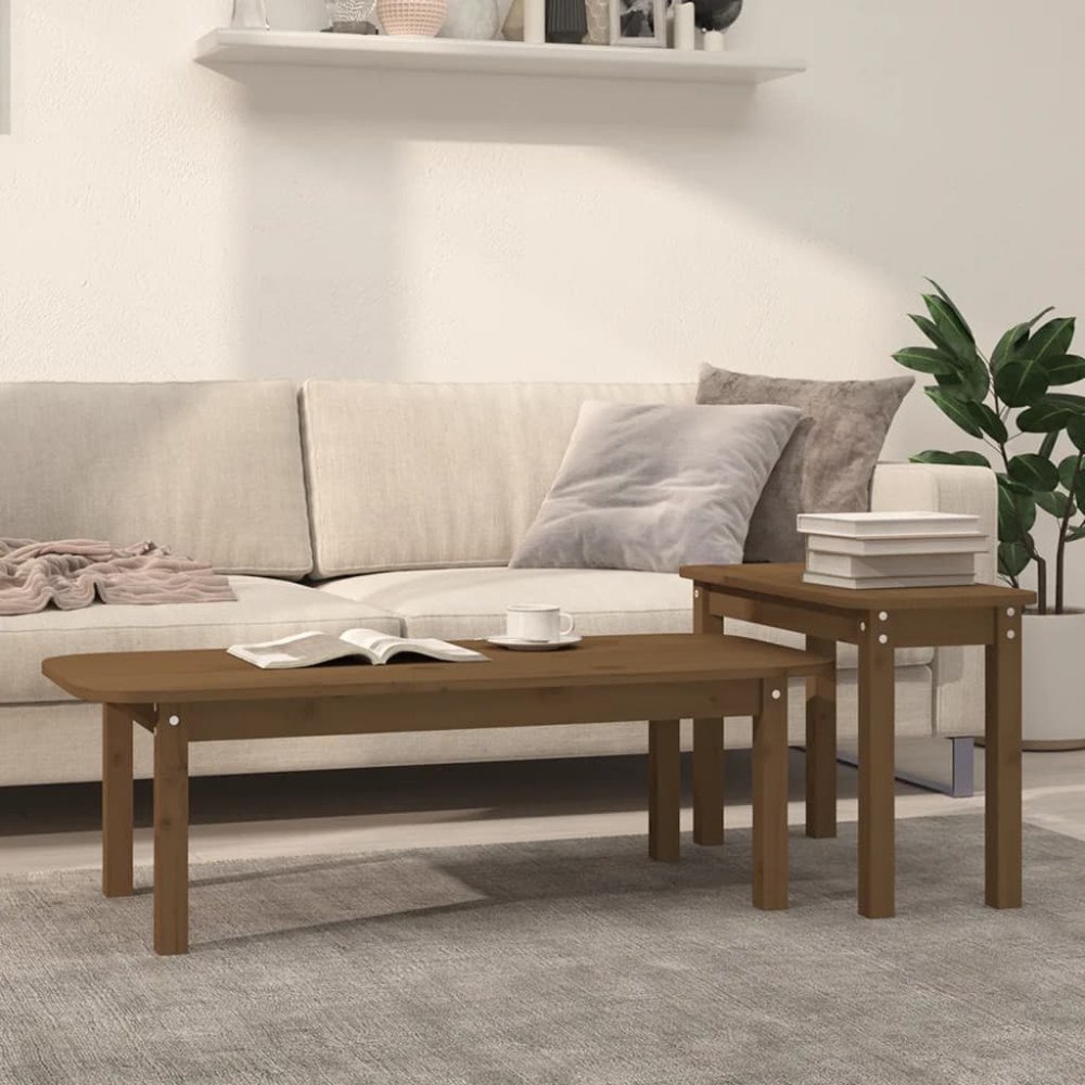 vidaXL Satsbord 2 st honungsbrun massiv furu