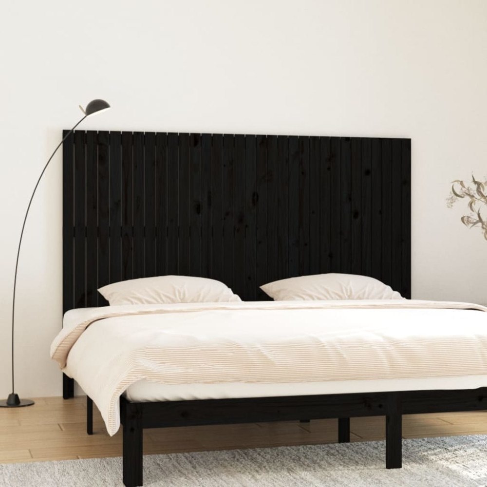vidaXL Väggmonterad huvudgavel svart 204x3x110 cm massiv furu
