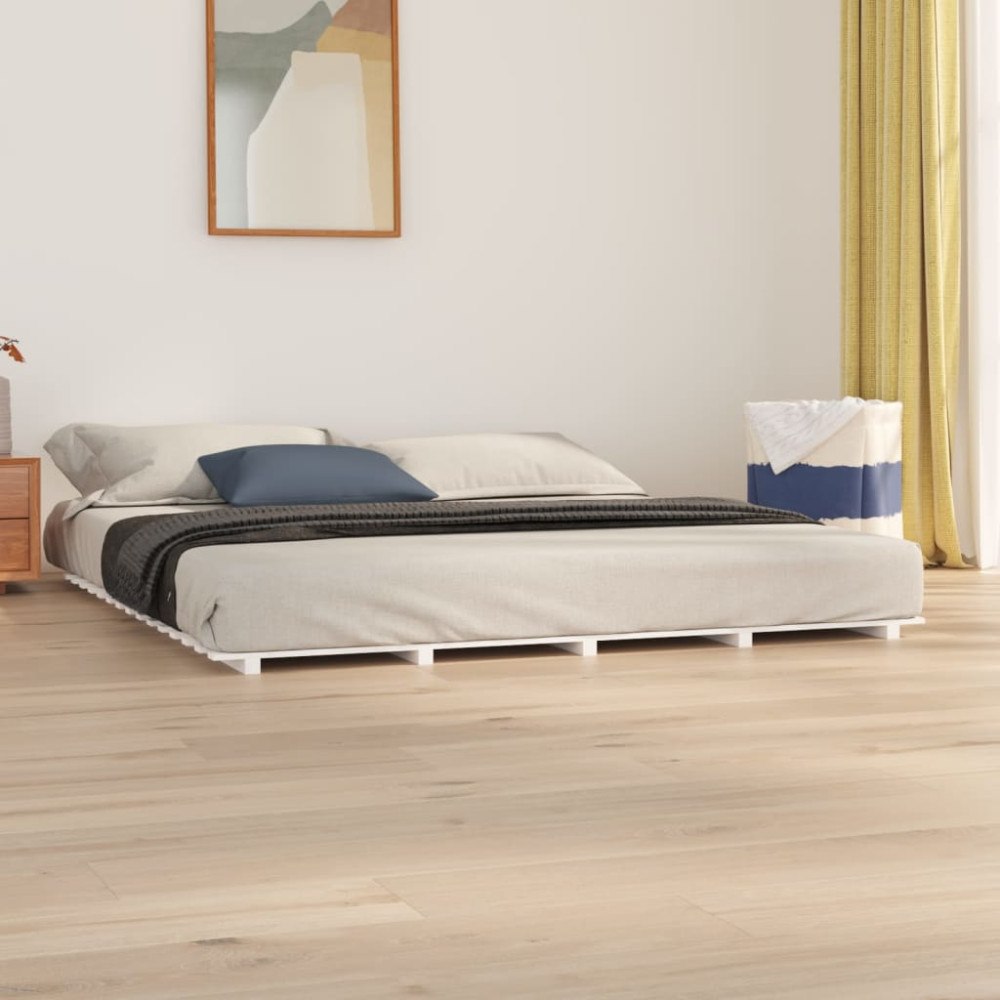 vidaXL Sängram vit 200x200 cm massiv furu