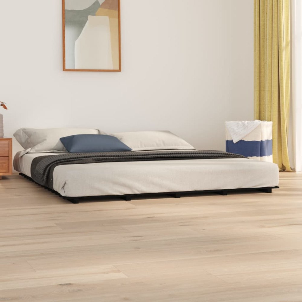 vidaXL Sängram svart 200x200 cm massiv furu