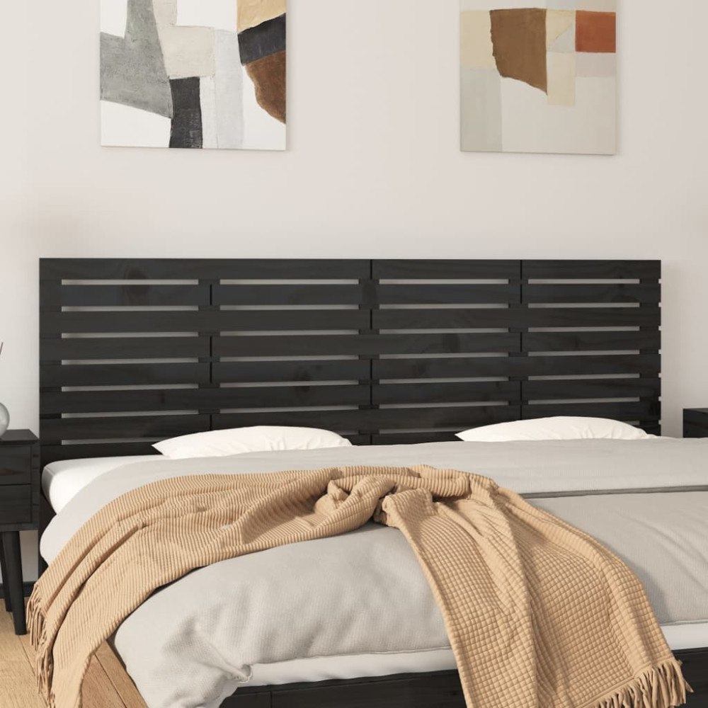 vidaXL Väggmonterad huvudgavel svart 166x3x63 cm massiv furu