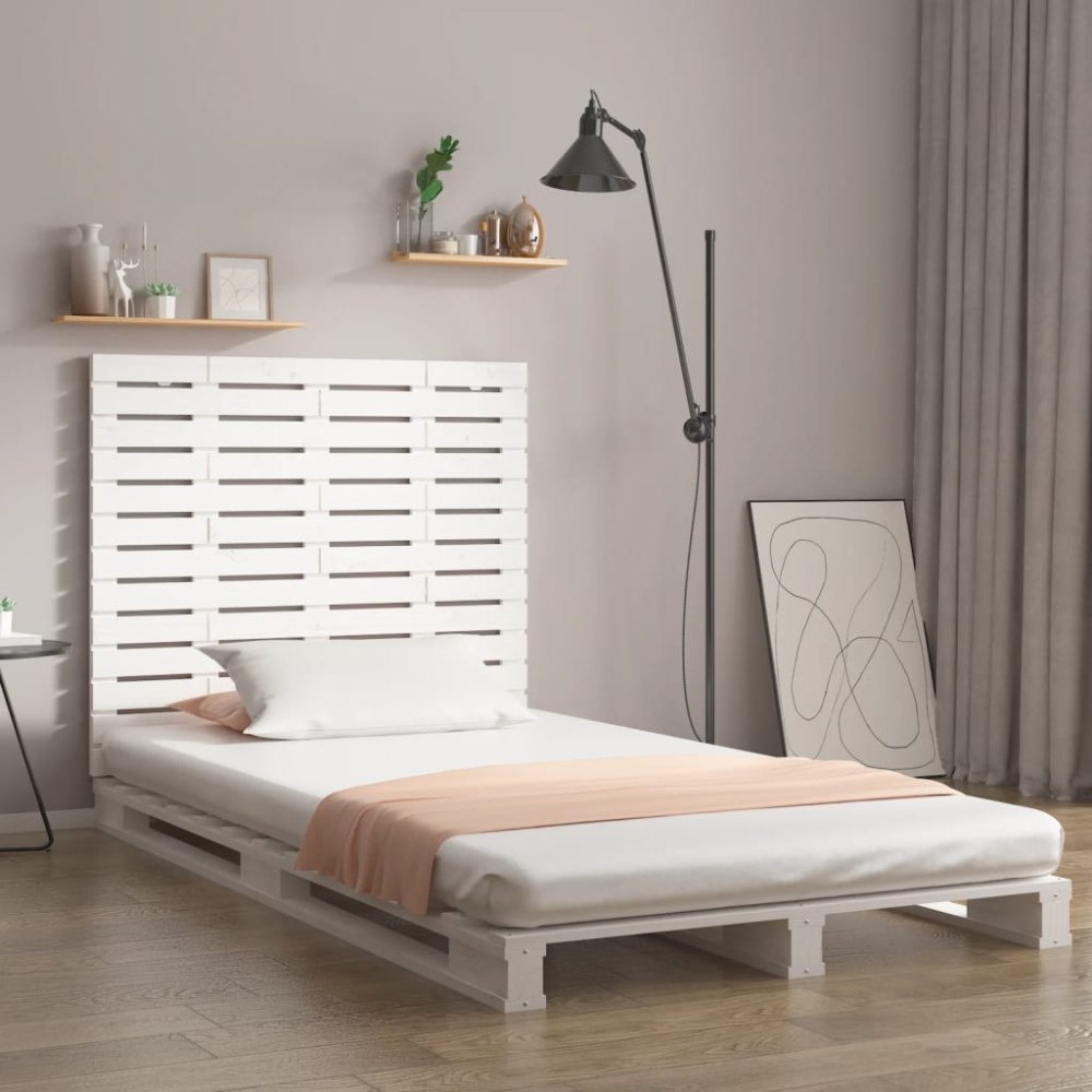 vidaXL Väggmonterad huvudgavel vit 126x3x91,5 cm massiv furu