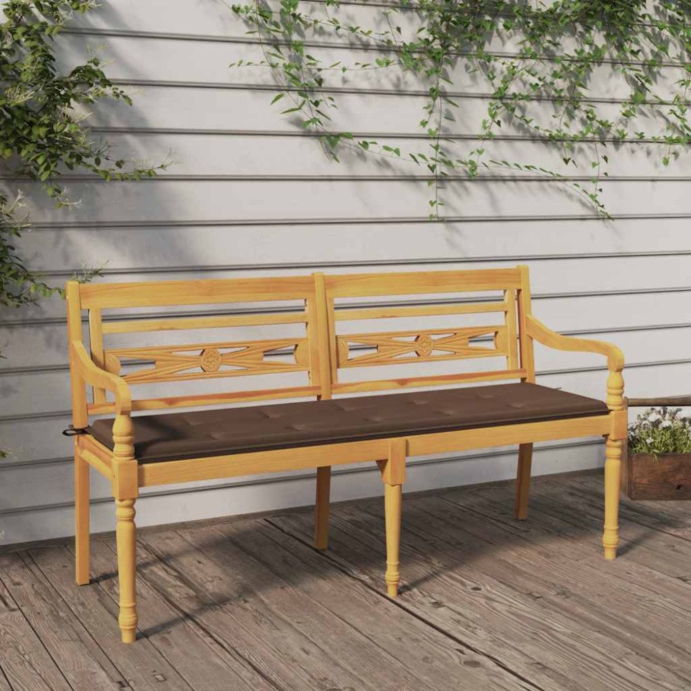 vidaXL Bataviabänk med taupe dyna 150 cm massiv teak