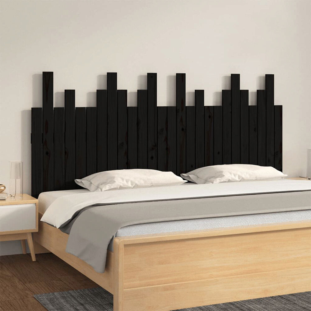 vidaXL Väggmonterad huvudgavel svart 166x3x80 cm massiv furu