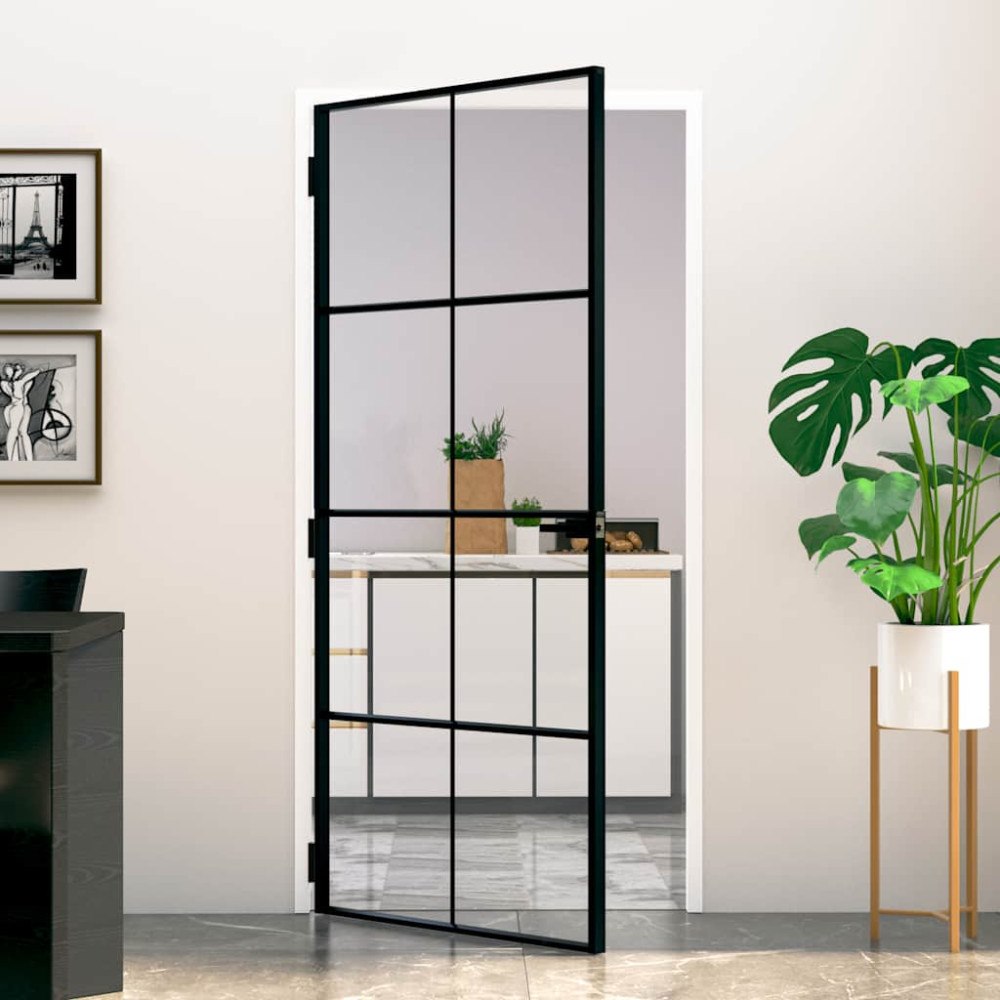 vidaXL Innerdörr 93x201,5 cm härdat glas och aluminium slim