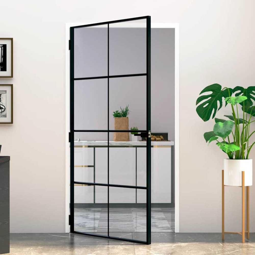 vidaXL Innerdörr 102x201,5 cm härdat glas och aluminium slim