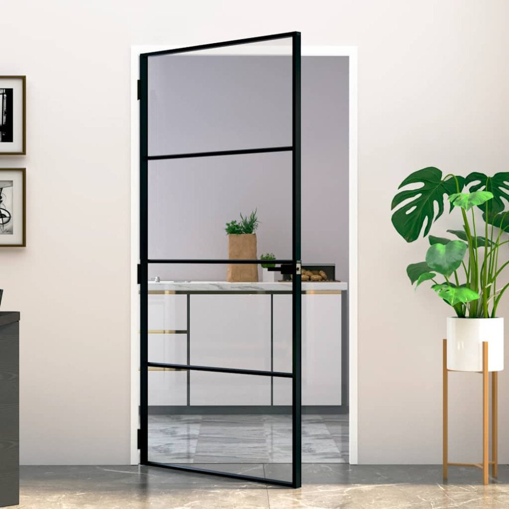 vidaXL Innerdörr 102x201,5 cm härdat glas och aluminium slim
