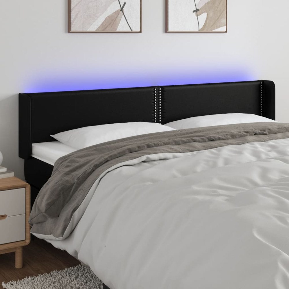 vidaXL Sänggavel LED svart 183x16x78/88 cm konstläder