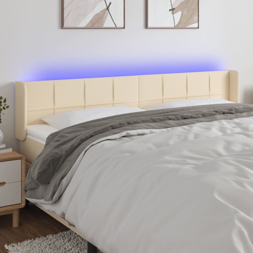 vidaXL Sänggavel LED gräddvit 183x16x78/88 cm tyg