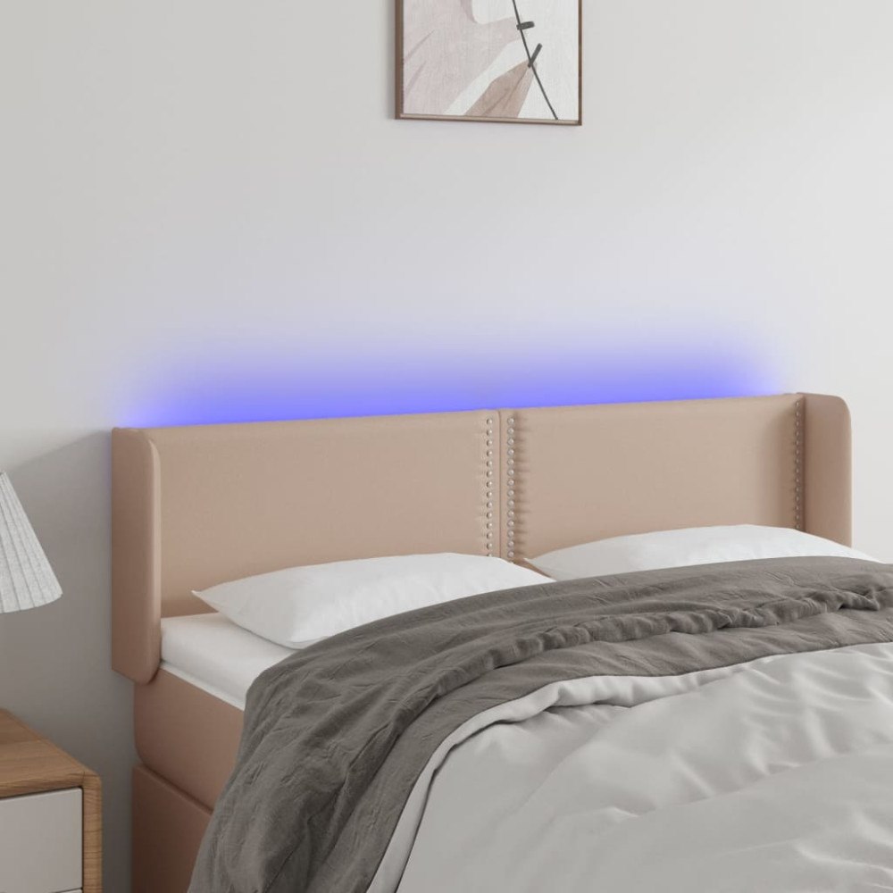 vidaXL Sänggavel LED cappuccino 147x16x78/88 cm konstläder