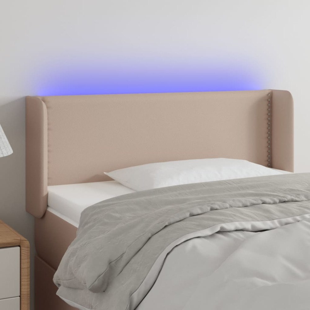 vidaXL Sänggavel LED cappuccino 103x16x78/88 cm konstläder