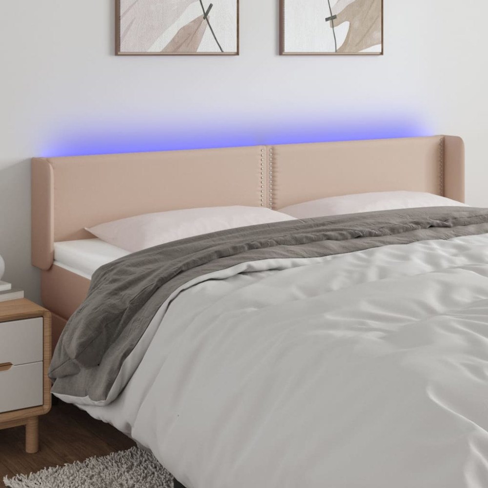 vidaXL Sänggavel LED cappuccino 183x16x78/88 cm konstläder