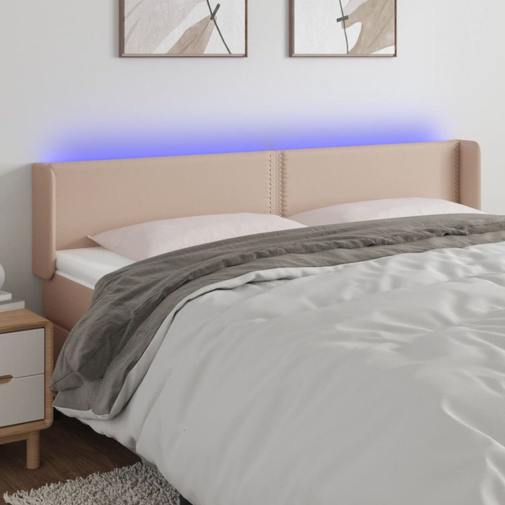 vidaXL Sänggavel LED cappuccino 203x16x78/88 cm konstläder