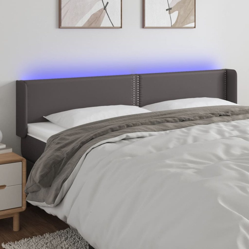 vidaXL Sänggavel LED grå 183x16x78/88 cm konstläder