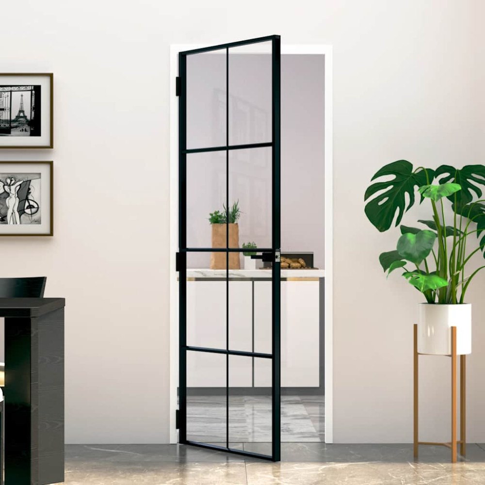 vidaXL Innerdörr 76x201,5 cm härdat glas och aluminium slim
