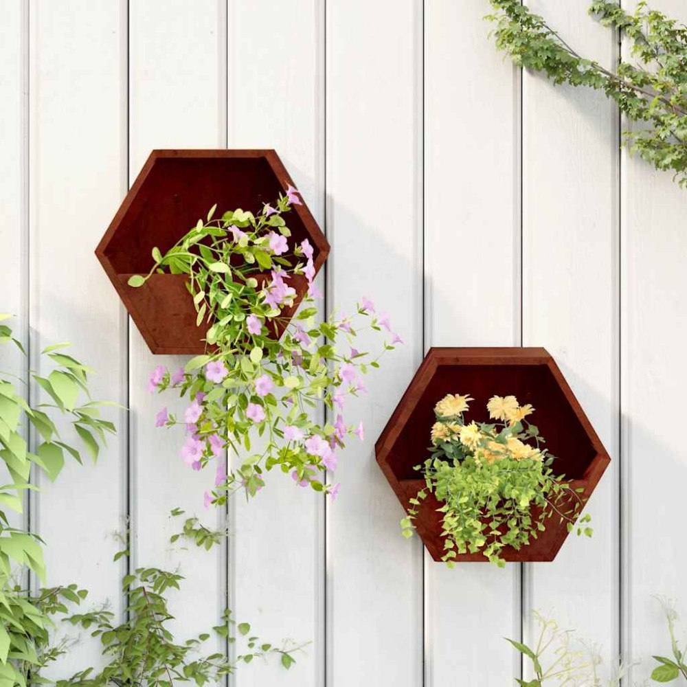 vidaXL Odlingslådor för vägg 2 st rosttrögt stål 30x10x25 cm