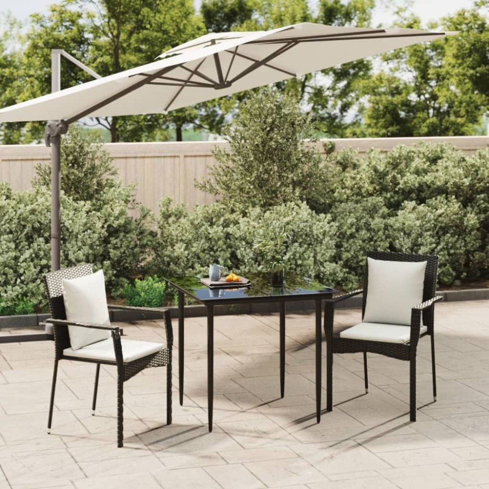 vidaXL Matgrupp för trädgården med dynor 3 delar svart konstrotting