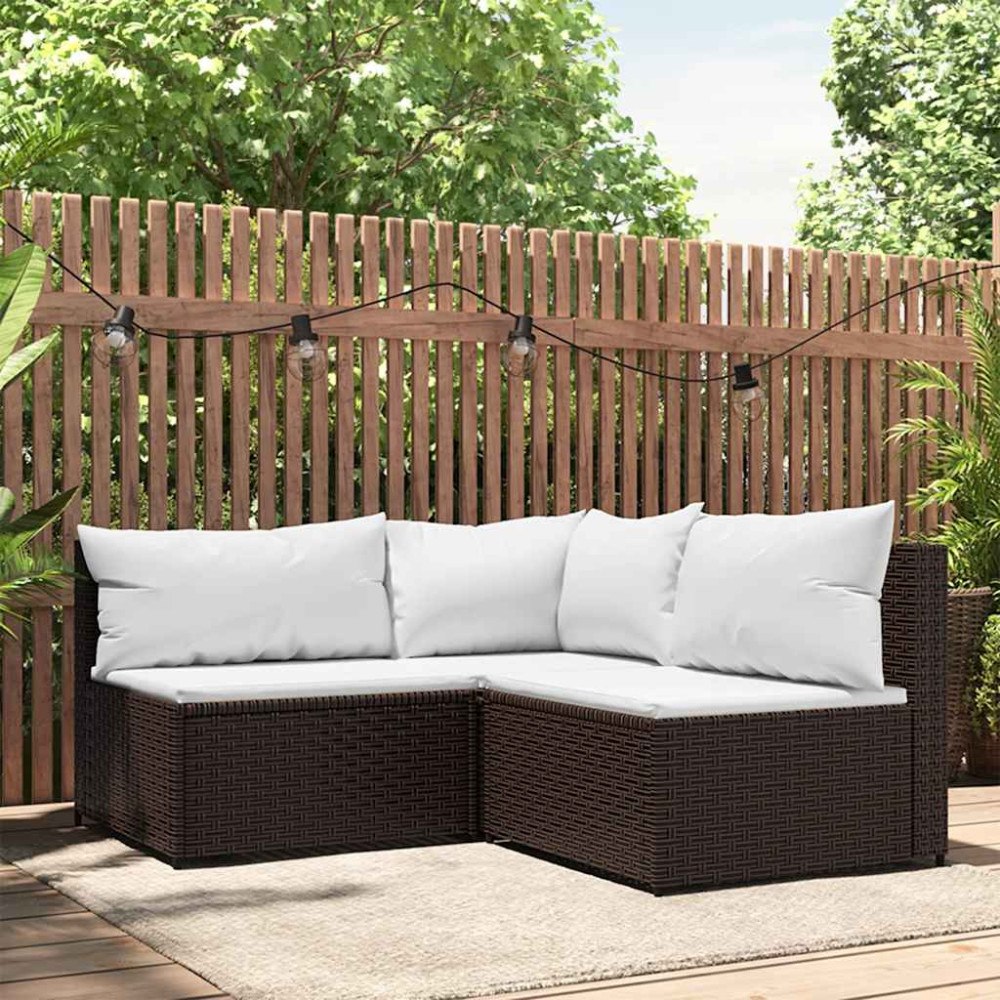 vidaXL Loungegrupp för trädgården med dynor 3 delar konstrottning brun