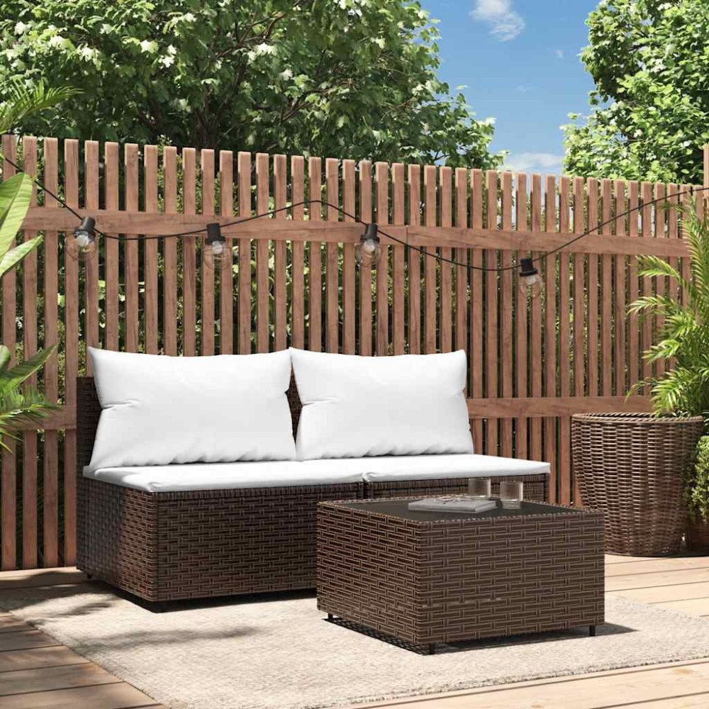 vidaXL Loungegrupp för trädgården med dynor 3 delar konstrottning brun