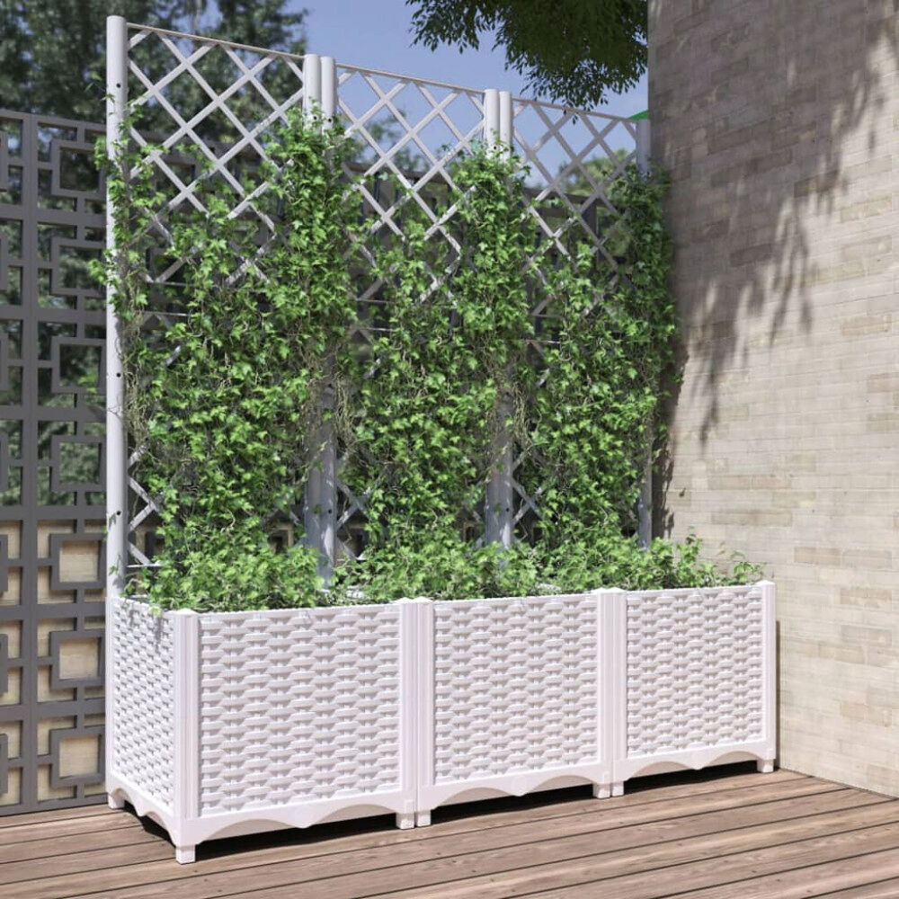 vidaXL Odlingslåda med spaljé vit 120x40x136 cm PP