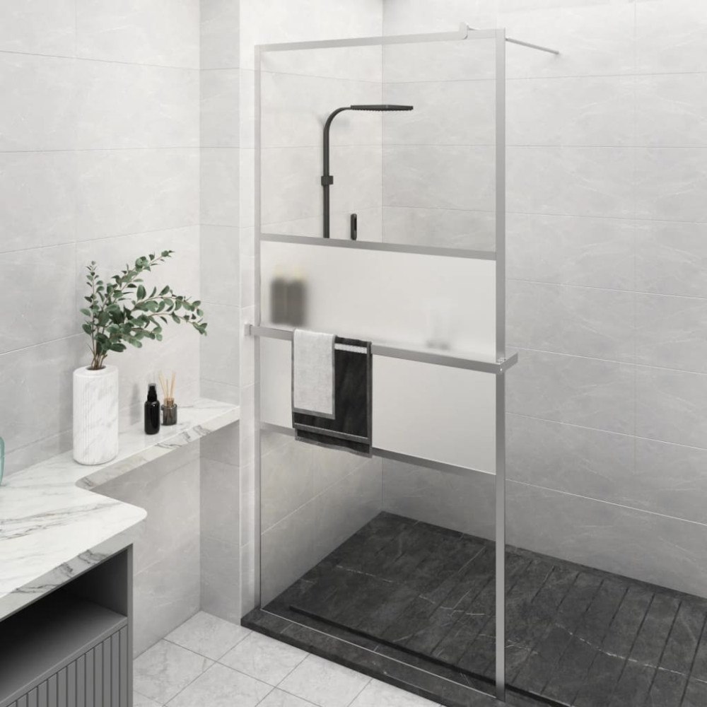vidaXL Duschvägg med hylla krom 100x195 cm ESG-glas&aluminium