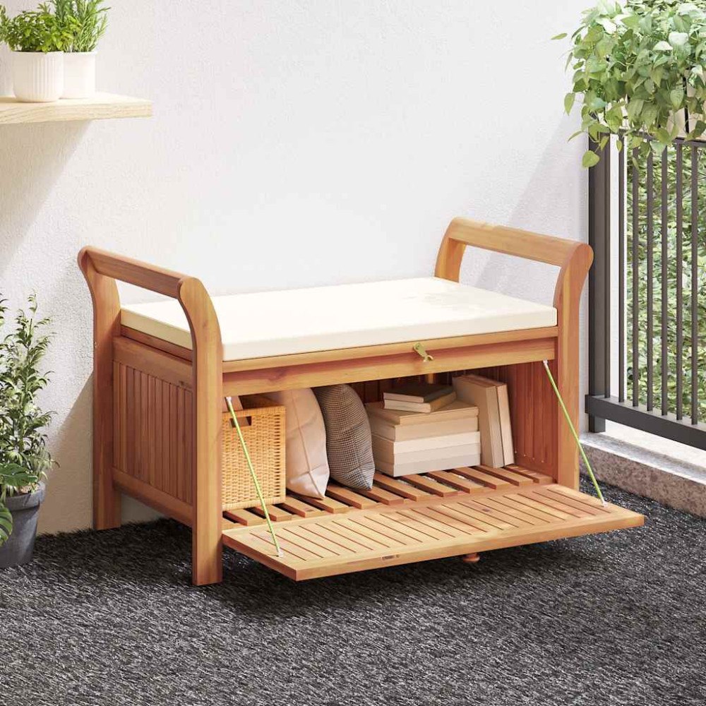 vidaXL Förvaringsbänk med dyna för trädgård 126 cm massiv akacia