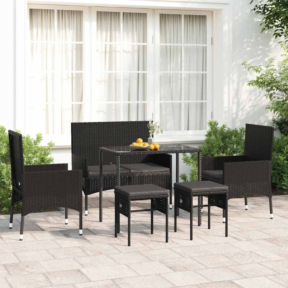 vidaXL Loungegrupp med dynor 6 delar svart konstrotting