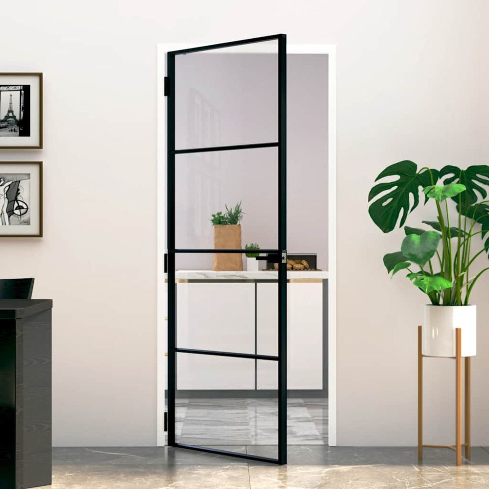 vidaXL Innerdörr 83x201,5 cm härdat glas och aluminium slim