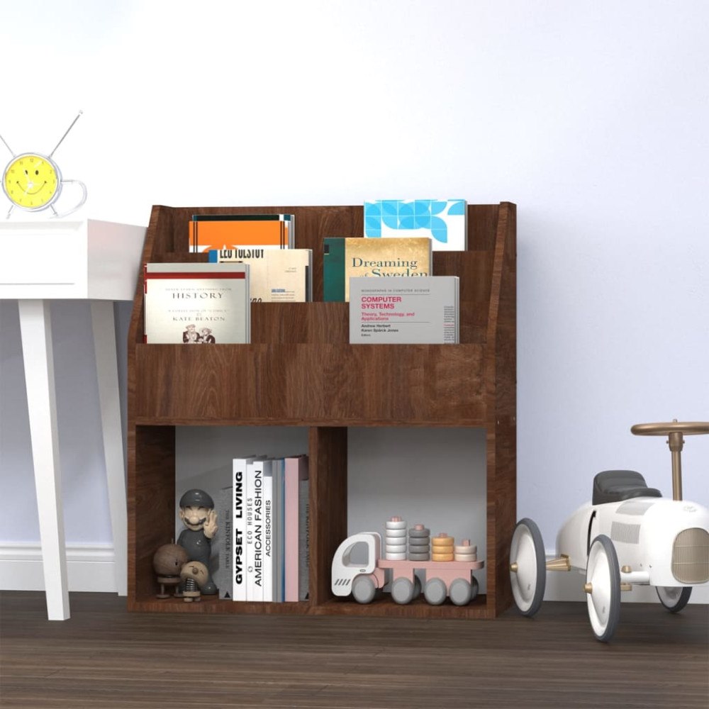 vidaXL Tidningsställ för barn brun ek 71x30x78,5 cm konstruerat trä