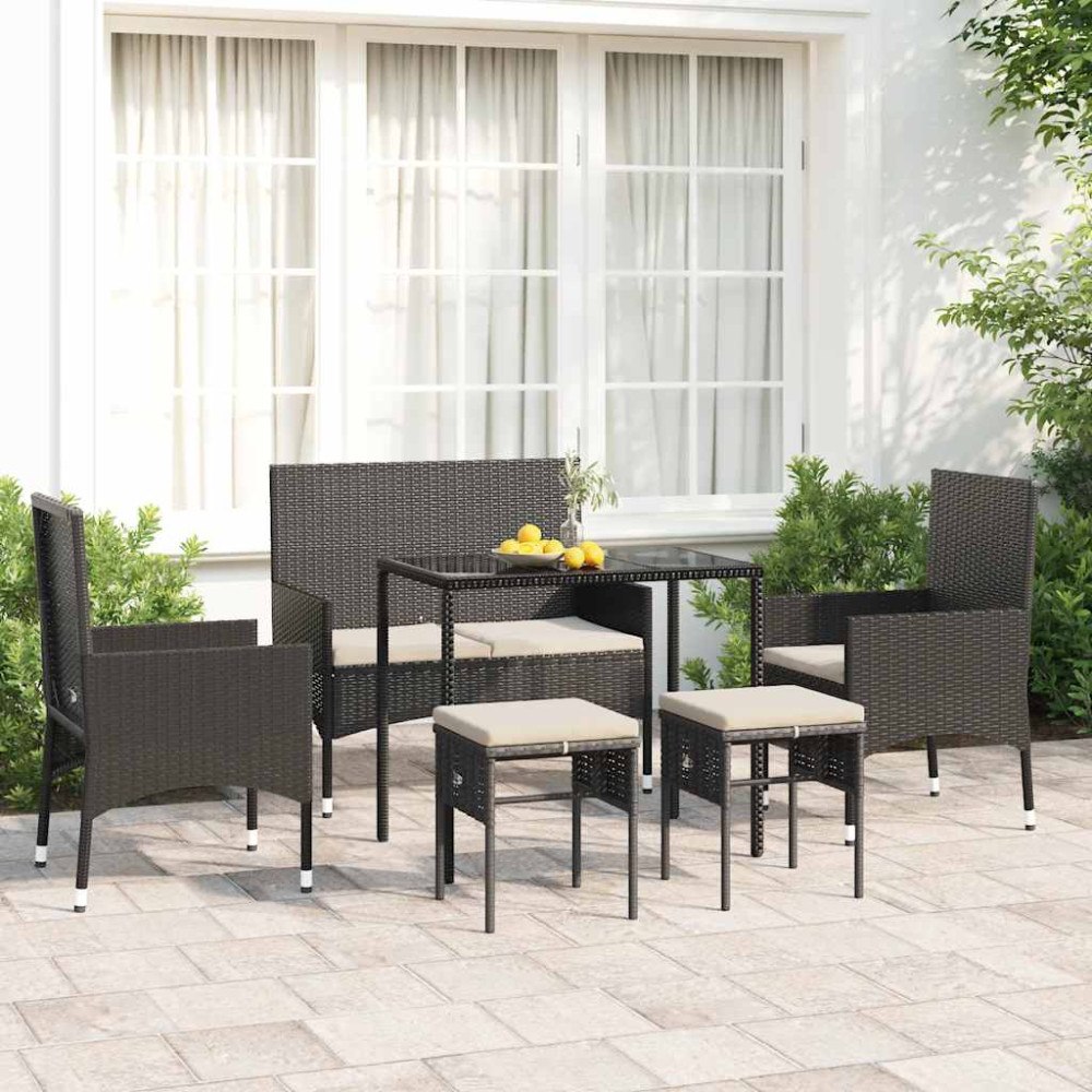 vidaXL Loungegrupp med dynor 6 delar svart konstrotting